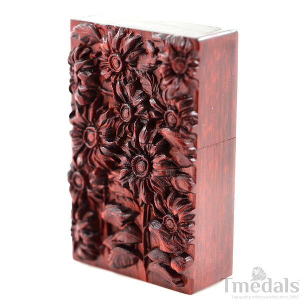 Hand-Carved Sunflower Wooden Lighter Case – Fits Standard Insert – No Insert