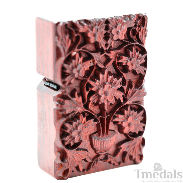 Hand-Carved Floral Wooden Lighter Case – Fits Standard Insert – No Insert