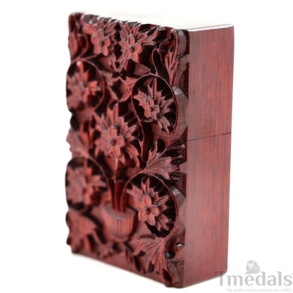 Hand-Carved Floral Wooden Lighter Case – Fits Standard Insert – No Insert