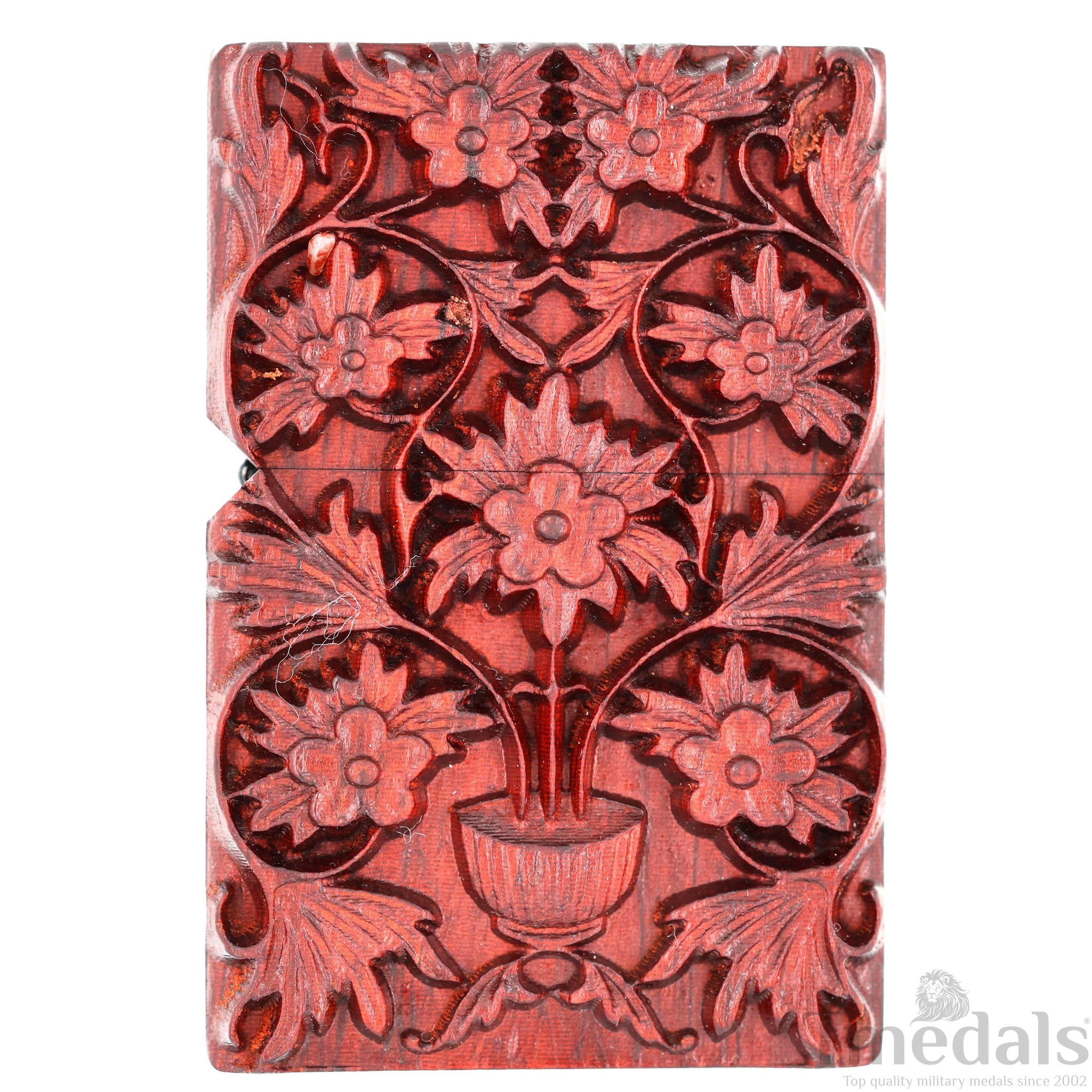 Hand-Carved Floral Wooden Lighter Case – Fits Standard Insert – No Insert