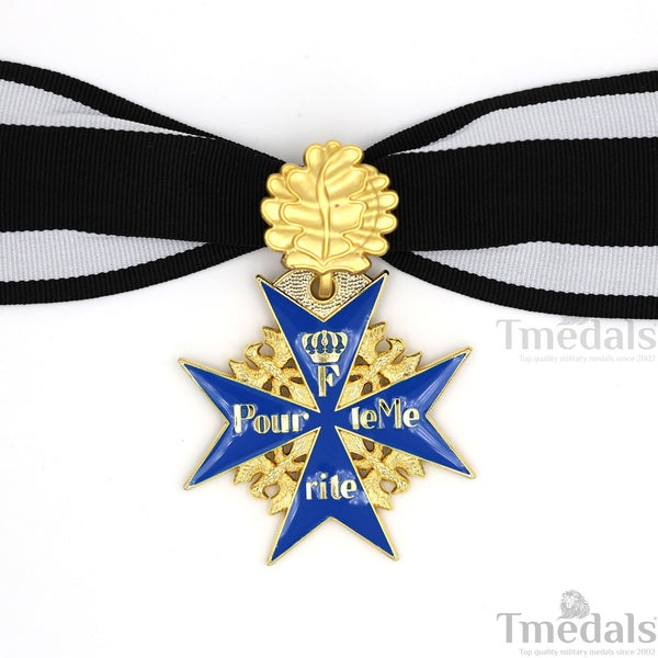 Pour le Mérite Blue Max Neck Badge with Ribbon – Prussian MWWI German Pour le Mérite Blue Max Medal with Oak Leaves – Replica Versionedal Replica WW1 (Copy)