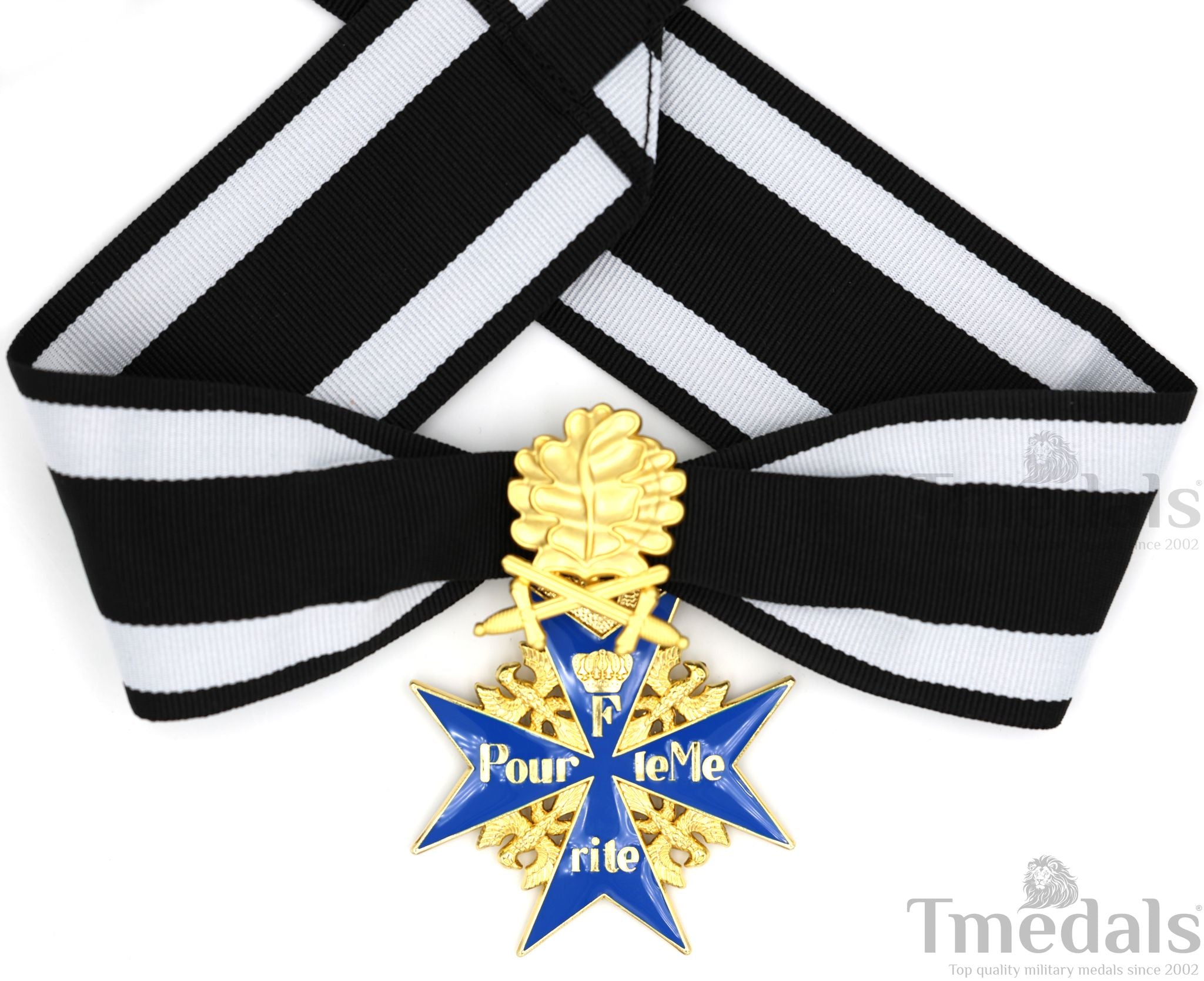 Pour le Mérite Blue Max Neck Badge with Ribbon – Prussian MWWI German Pour le Mérite Blue Max Medal with Oak Leaves – Replica Versionedal Replica WW1 (Copy) (Copy)