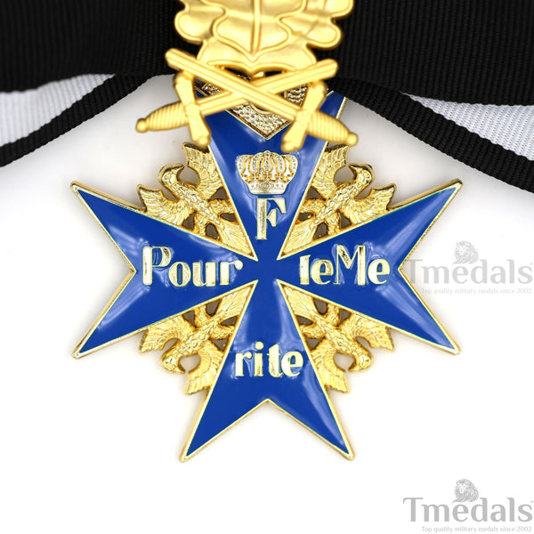 Pour le Mérite Blue Max Neck Badge with Ribbon – Prussian MWWI German Pour le Mérite Blue Max Medal with Oak Leaves – Replica Versionedal Replica WW1 (Copy) (Copy)