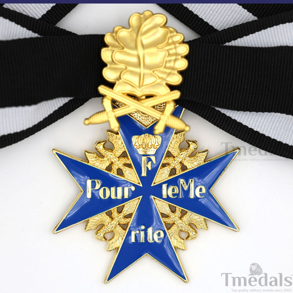 Pour le Mérite Blue Max Neck Badge with Ribbon – Prussian MWWI German Pour le Mérite Blue Max Medal with Oak Leaves – Replica Versionedal Replica WW1 (Copy) (Copy)