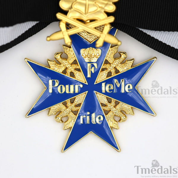 Pour le Mérite Blue Max Neck Badge with Ribbon – Prussian MWWI German Pour le Mérite Blue Max Medal with Oak Leaves – Replica Versionedal Replica WW1 (Copy) (Copy)