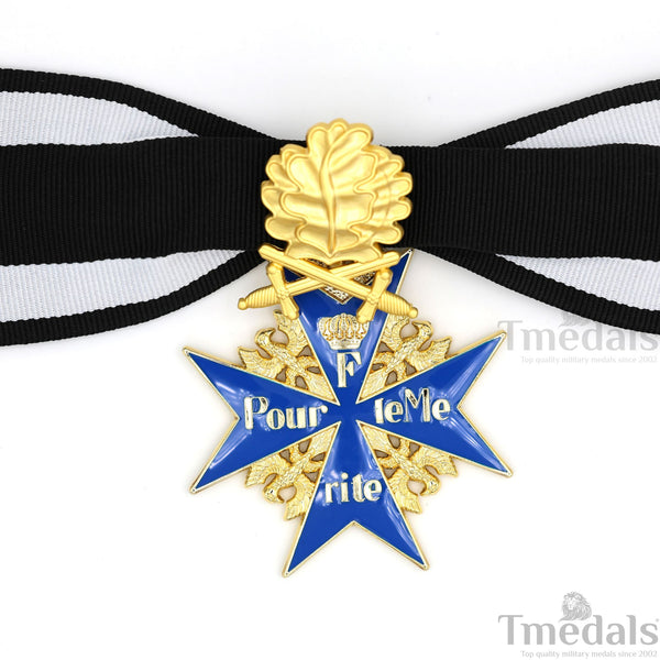Pour le Mérite Blue Max Neck Badge with Ribbon – Prussian MWWI German Pour le Mérite Blue Max Medal with Oak Leaves – Replica Versionedal Replica WW1 (Copy) (Copy)