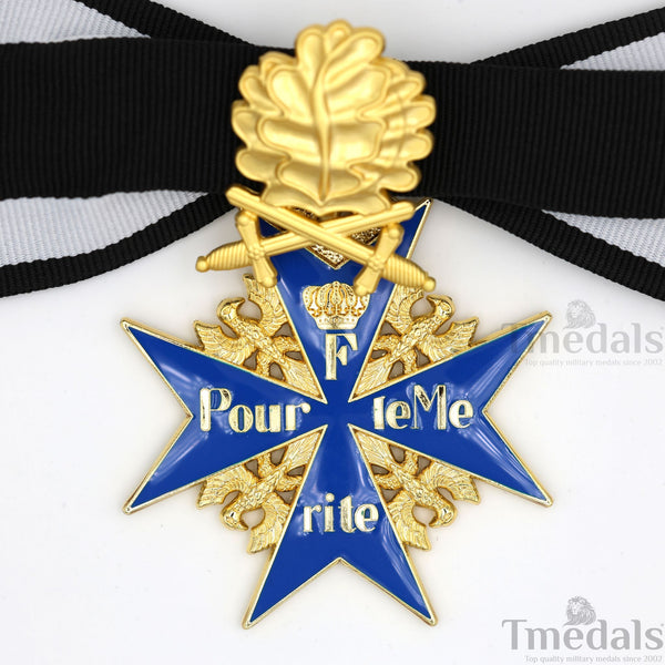 Pour le Mérite Blue Max Neck Badge with Ribbon – Prussian MWWI German Pour le Mérite Blue Max Medal with Oak Leaves – Replica Versionedal Replica WW1 (Copy) (Copy)