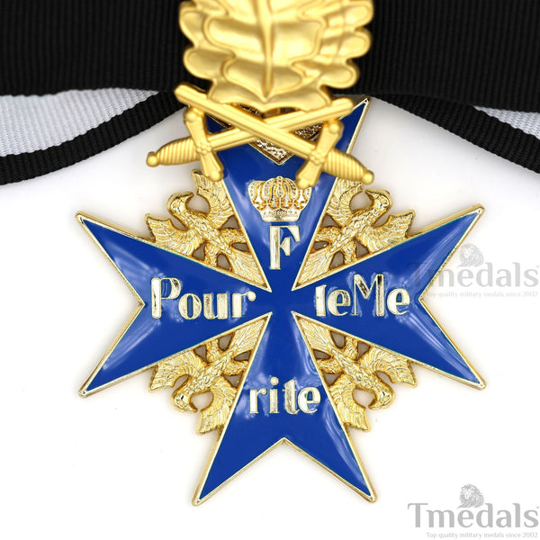 Pour le Mérite Blue Max Neck Badge with Ribbon – Prussian MWWI German Pour le Mérite Blue Max Medal with Oak Leaves – Replica Versionedal Replica WW1 (Copy) (Copy)
