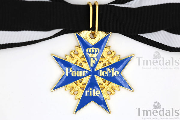 Pour le Mérite Blue Max Neck Badge with Ribbon – Prussian Medal Replica WW1