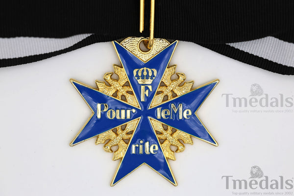 Pour le Mérite Blue Max Neck Badge with Ribbon – Prussian Medal Replica WW1