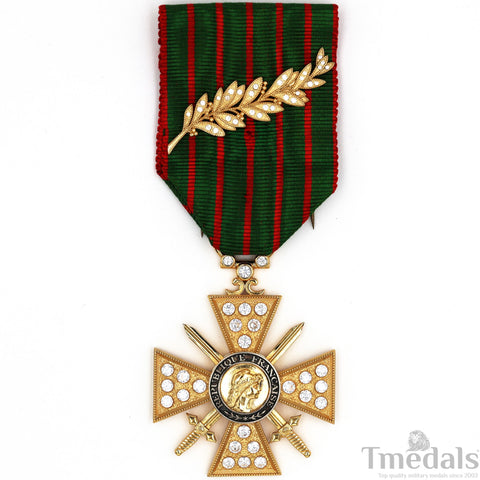 France Croix de Guerre 1914–1918 w/ Diamonds – Marshal Foch – 925 Silver Replica Repro