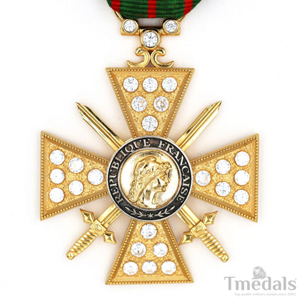 France Croix de Guerre 1914–1918 w/ Diamonds – Marshal Foch – 925 Silver Replica Repro