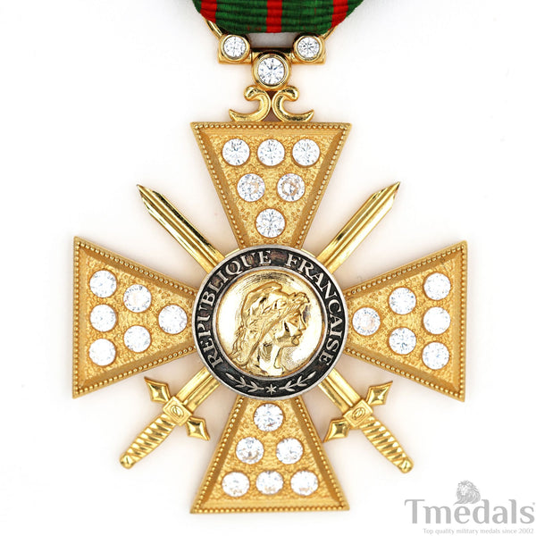 France Croix de Guerre 1914–1918 w/ Diamonds – Marshal Foch – 925 Silver Replica Repro