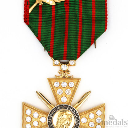 France Croix de Guerre 1914–1918 w/ Diamonds – Marshal Foch – 925 Silver Replica Repro