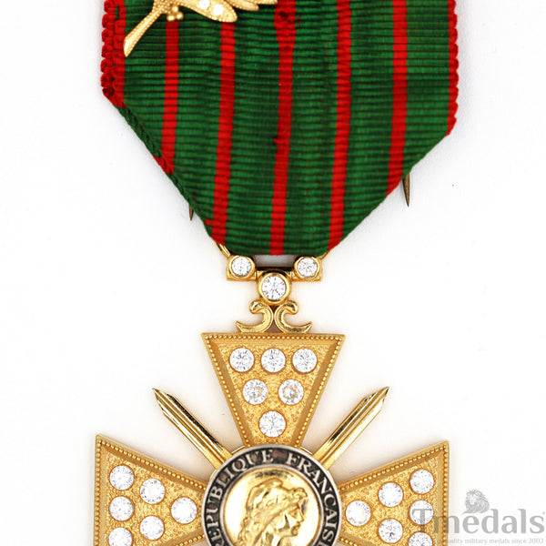 France Croix de Guerre 1914–1918 w/ Diamonds – Marshal Foch – 925 Silver Replica Repro