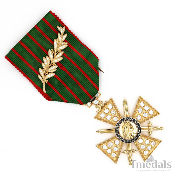 France Croix de Guerre 1914–1918 w/ Diamonds – Marshal Foch – 925 Silver Replica Repro
