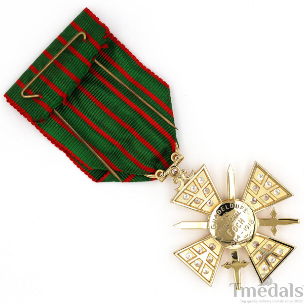 France Croix de Guerre 1914–1918 w/ Diamonds – Marshal Foch – 925 Silver Replica Repro