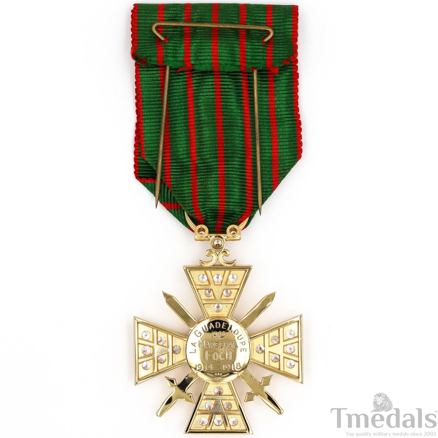 France Croix de Guerre 1914–1918 w/ Diamonds – Marshal Foch – 925 Silver Replica Repro