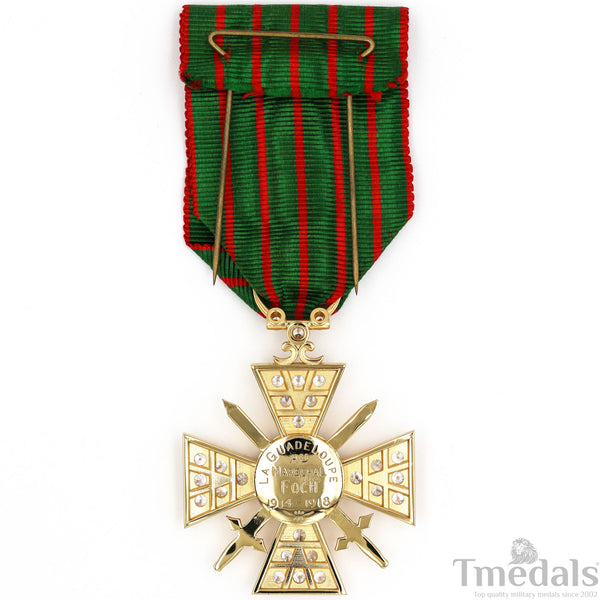 France Croix de Guerre 1914–1918 w/ Diamonds – Marshal Foch – 925 Silver Replica Repro