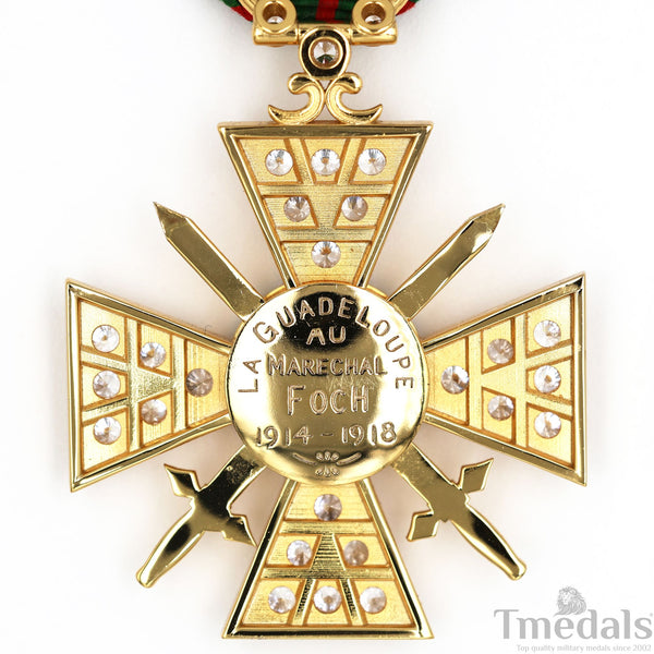 France Croix de Guerre 1914–1918 w/ Diamonds – Marshal Foch – 925 Silver Replica Repro