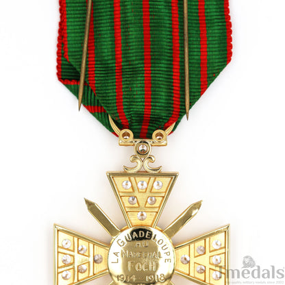 France Croix de Guerre 1914–1918 w/ Diamonds – Marshal Foch – 925 Silver Replica Repro