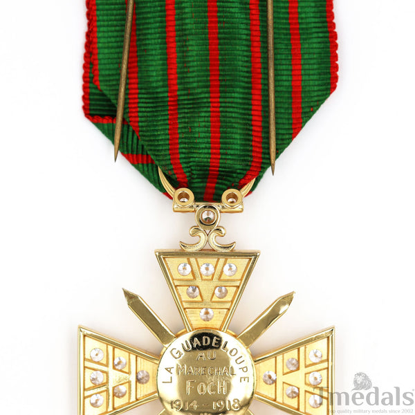 France Croix de Guerre 1914–1918 w/ Diamonds – Marshal Foch – 925 Silver Replica Repro
