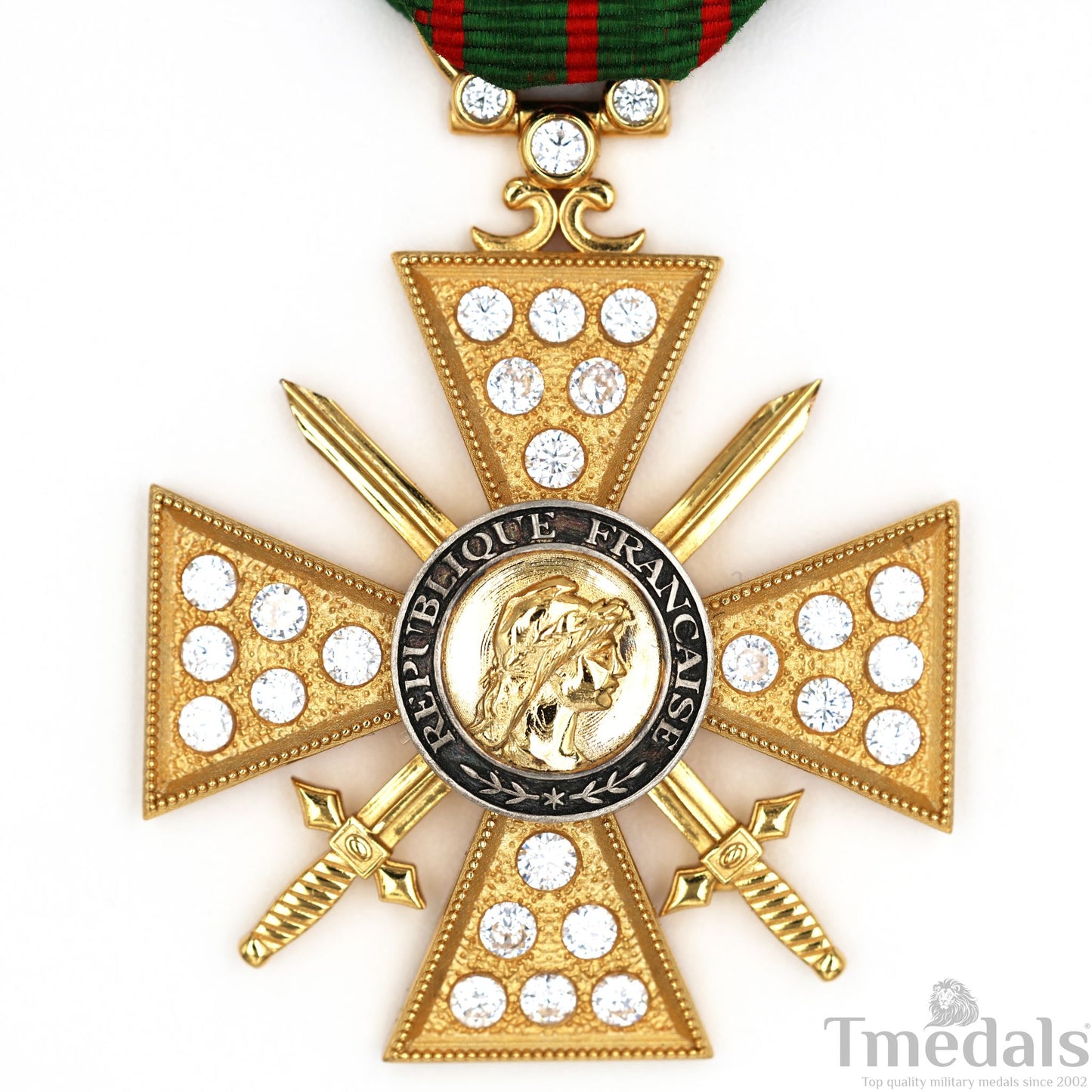 France Croix de Guerre 1914–1918 w/ Diamonds – Marshal Foch – 925 Silver Replica Repro