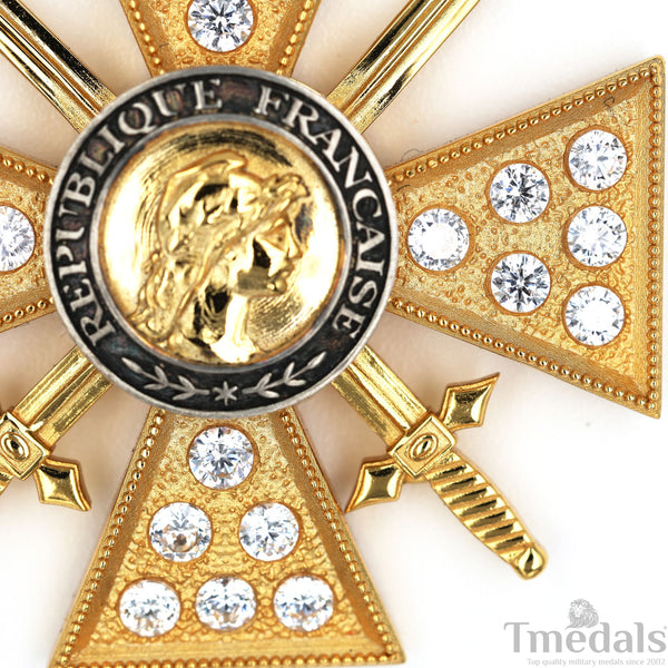France Croix de Guerre 1914–1918 w/ Diamonds – Marshal Foch – 925 Silver Replica Repro
