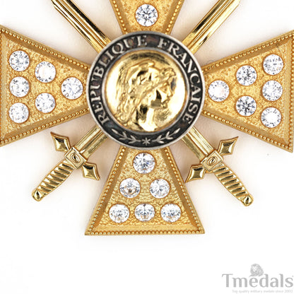 France Croix de Guerre 1914–1918 w/ Diamonds – Marshal Foch – 925 Silver Replica Repro