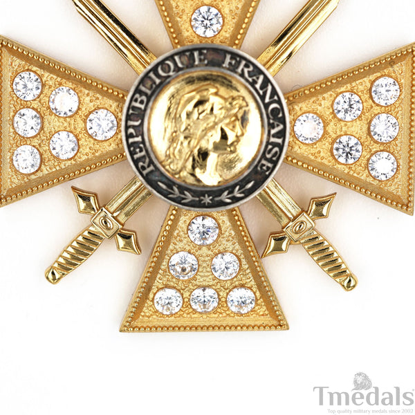 France Croix de Guerre 1914–1918 w/ Diamonds – Marshal Foch – 925 Silver Replica Repro