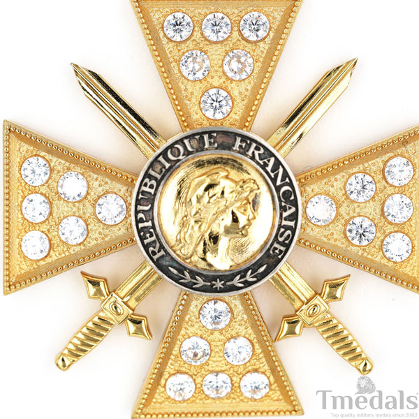 France Croix de Guerre 1914–1918 w/ Diamonds – Marshal Foch – 925 Silver Replica Repro