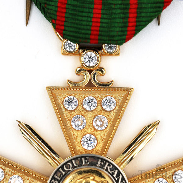 France Croix de Guerre 1914–1918 w/ Diamonds – Marshal Foch – 925 Silver Replica Repro