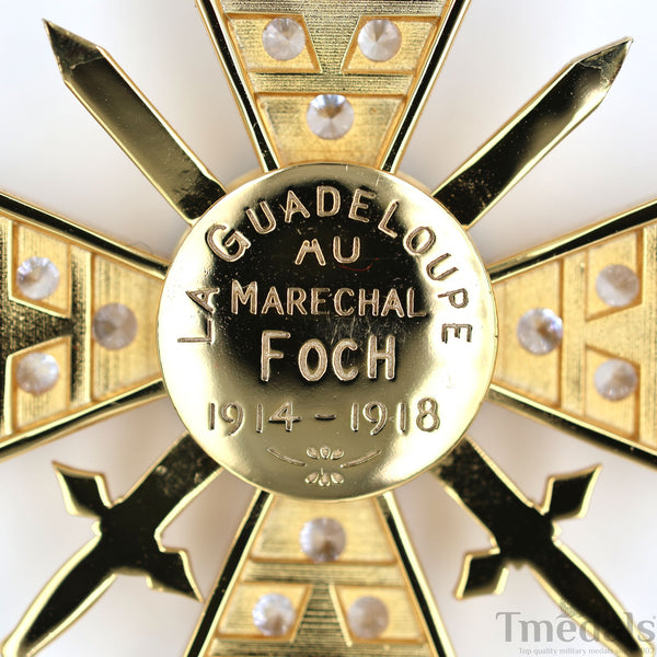 France Croix de Guerre 1914–1918 w/ Diamonds – Marshal Foch – 925 Silver Replica Repro