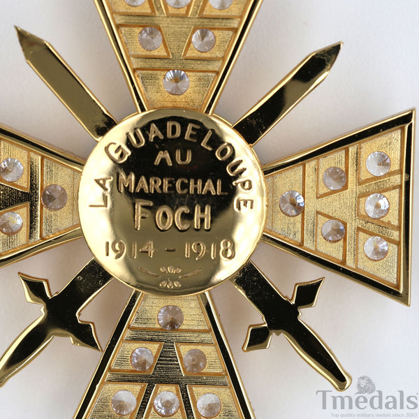 France Croix de Guerre 1914–1918 w/ Diamonds – Marshal Foch – 925 Silver Replica Repro