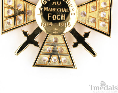 France Croix de Guerre 1914–1918 w/ Diamonds – Marshal Foch – 925 Silver Replica Repro