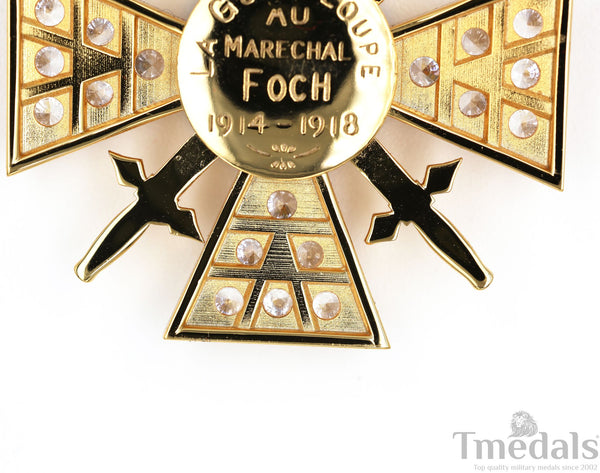 France Croix de Guerre 1914–1918 w/ Diamonds – Marshal Foch – 925 Silver Replica Repro