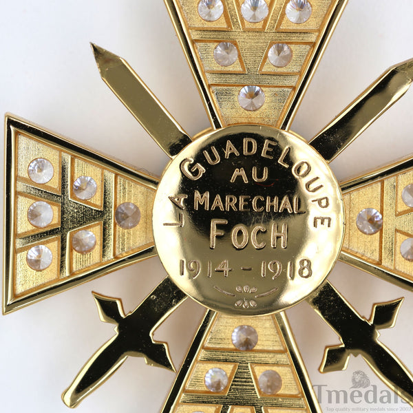 France Croix de Guerre 1914–1918 w/ Diamonds – Marshal Foch – 925 Silver Replica Repro