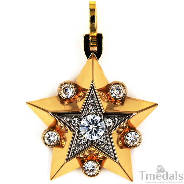 Soviet CCCP large Marshal's Star – Gold-Plated with Cubic Zirconia Replica Repro Copy