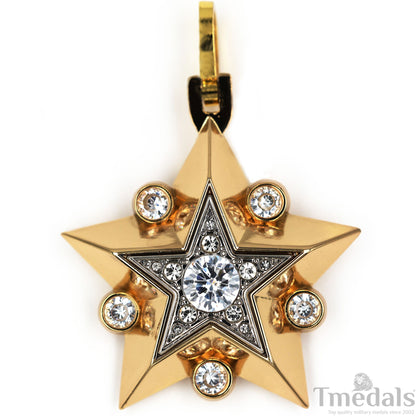 Soviet CCCP large Marshal's Star – Gold-Plated with Cubic Zirconia Replica