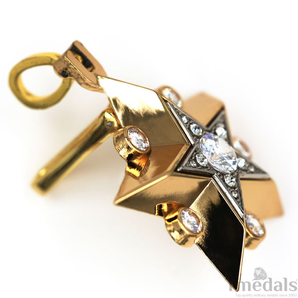 Soviet CCCP large Marshal's Star – Gold-Plated with Cubic Zirconia Replica Repro Copy