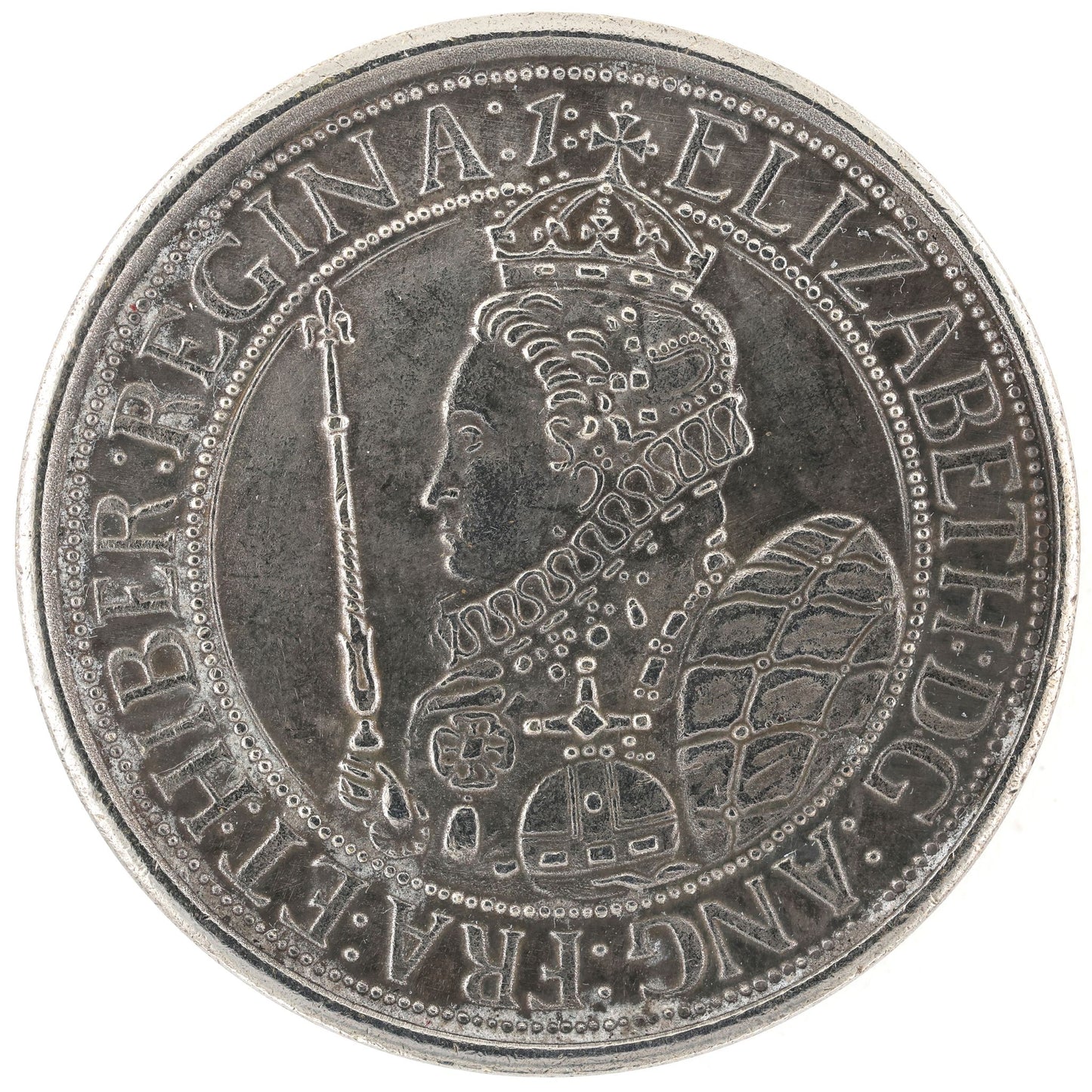 1601 Queen Elizabeth I Sixpence Medal Tudor England Brass Silver Plated Replica