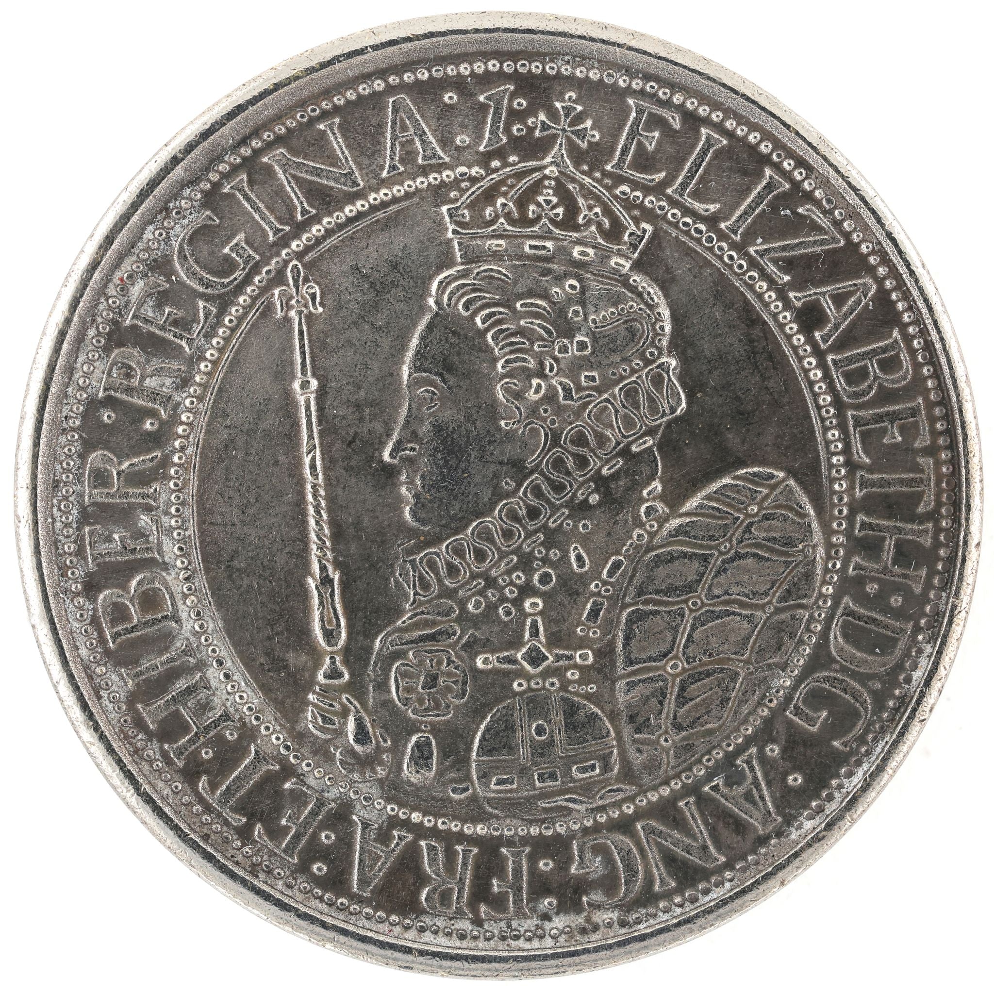 1601 Queen Elizabeth I Sixpence Medal Tudor England Brass Silver Plated Replica