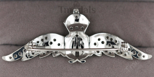 Cased UK RAF Pilot Wings Brooch Silver-Tone, Glass Rhinestones & Enamel Replica