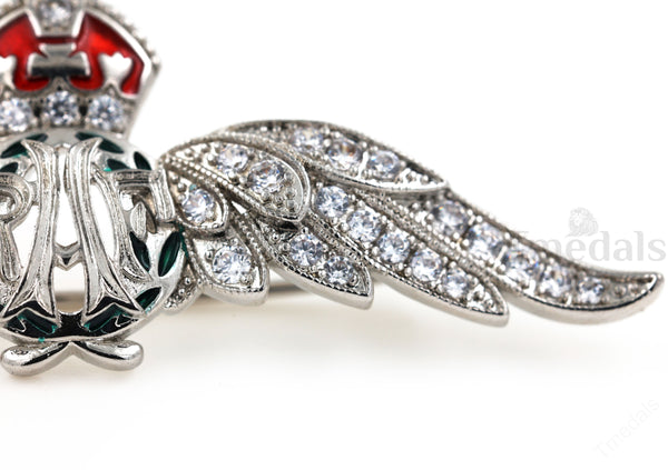 Cased UK RAF Pilot Wings Brooch Silver-Tone, Glass Rhinestones & Enamel Replica