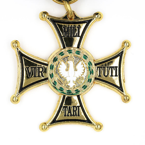 Poland Virtuti Militari Cross Medal Gold Enamel Ribbon Replica Decoration