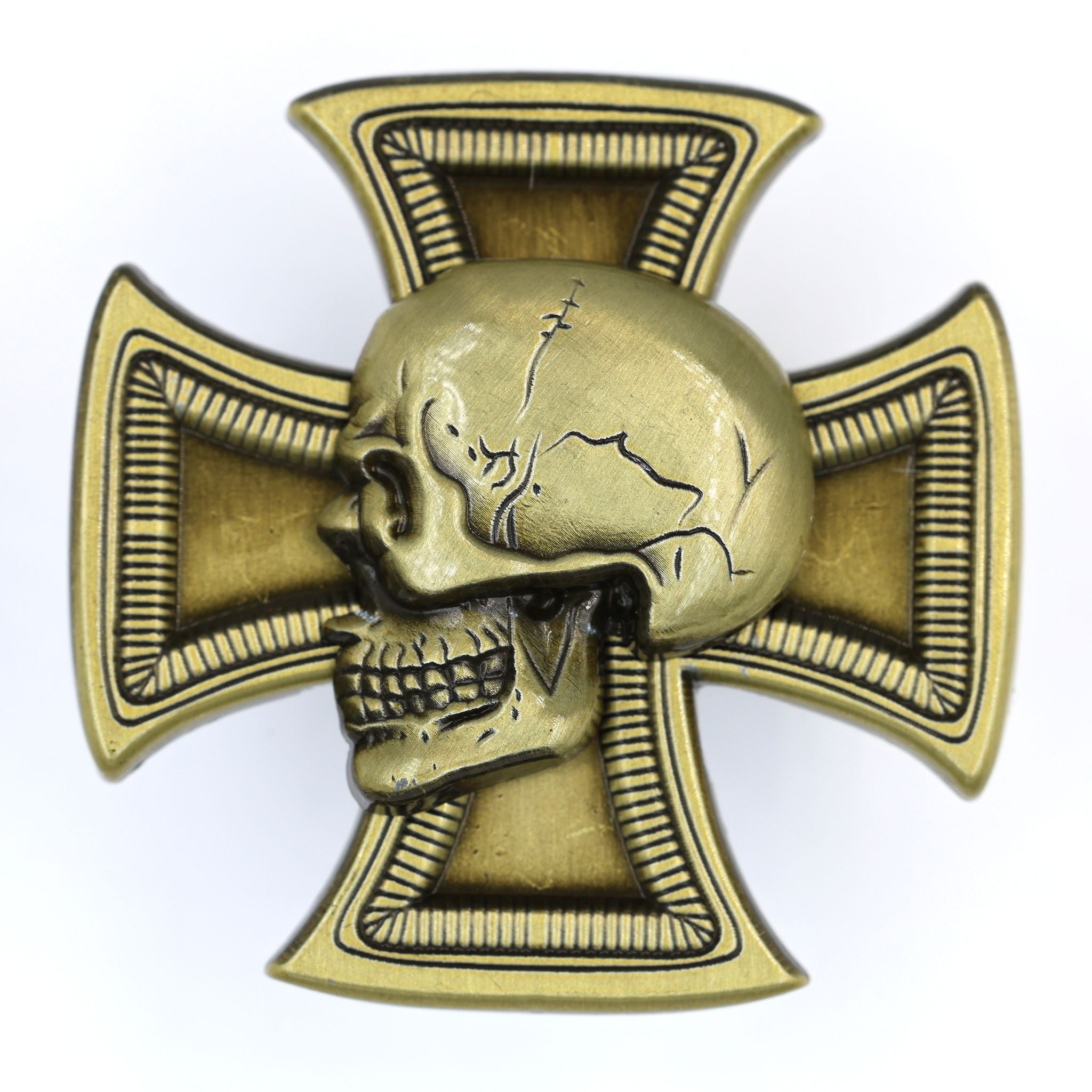 Skull Cross Pin WW2 German-Inspired – Antique Brass 3D Fantasy Lapel Badge