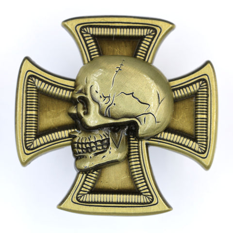 Skull Cross Pin WW2 German-Inspired – Antique Brass 3D Fantasy Lapel Badge