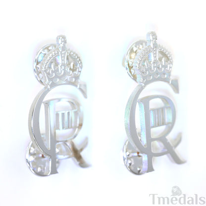 King Charles III CIIIR Cypher Badge Pair Brass Real Silver Plated - UK Replica