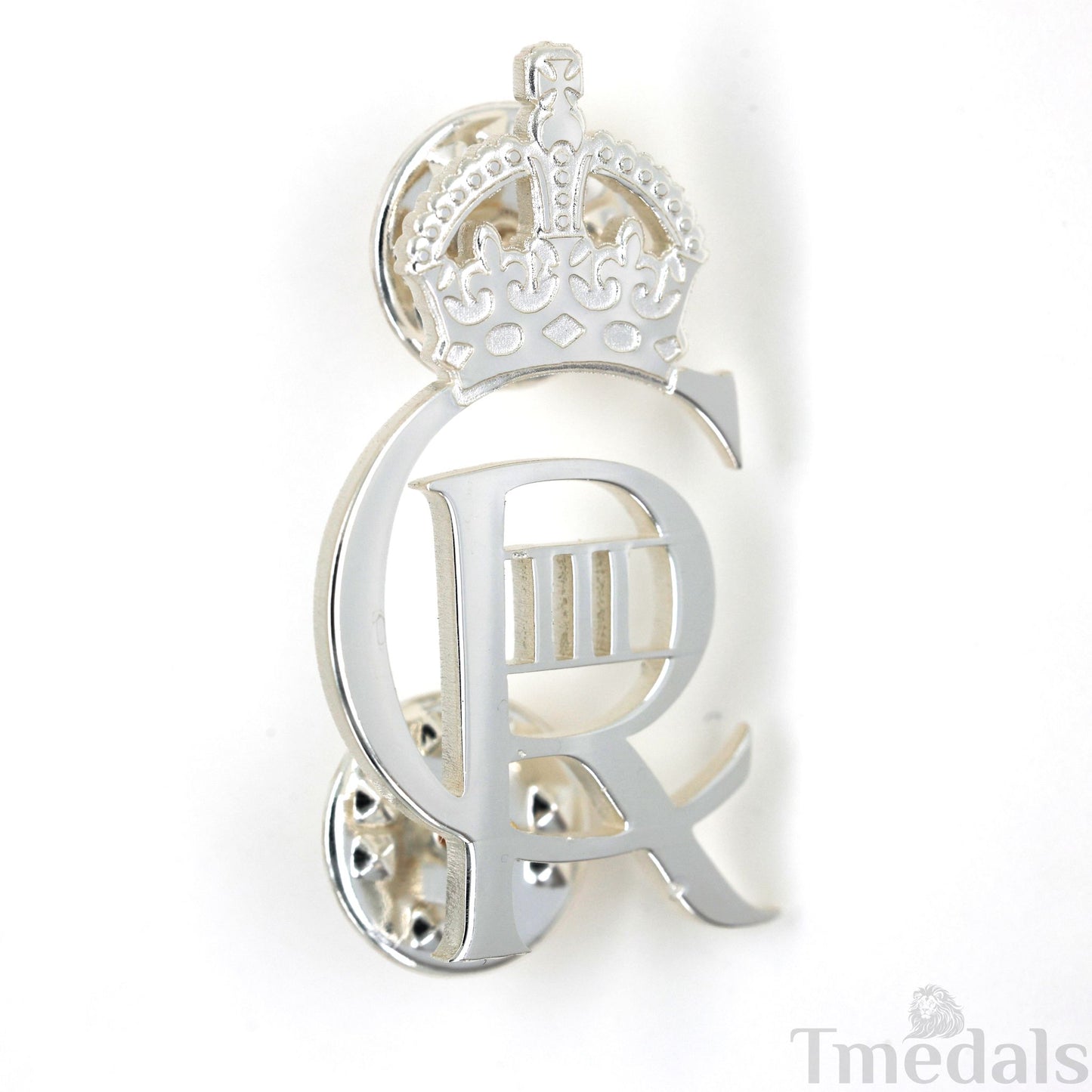 King Charles III CIIIR Cypher Badge Pair Brass Real Silver Plated - UK Replica