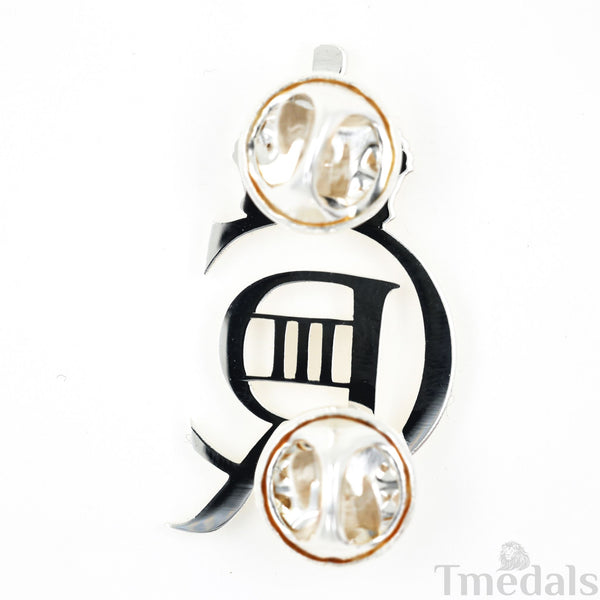 King Charles III CIIIR Cypher Badge Pair Brass Real Silver Plated - UK Replica